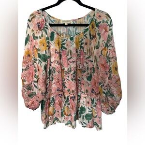 Penelope Rose Floral Boho Peplum Top Size L